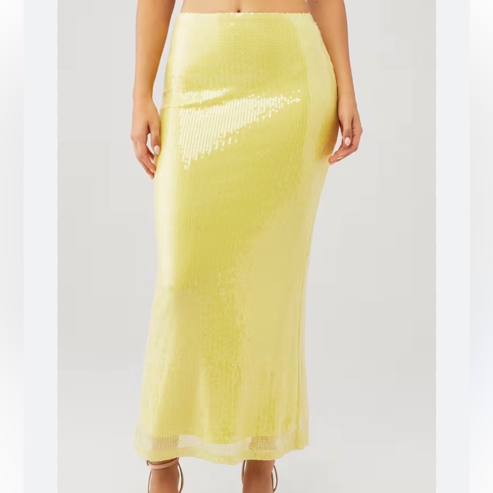 Rare London Yellow Sequin Midi Skirt
